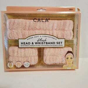 CALA Plush Spa Light Pink Headband And Wristband Set NIB